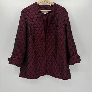 Soft by Avenue Womens 14/16 Burgundy Crinkle Embroidered Evening Jacket Blazer